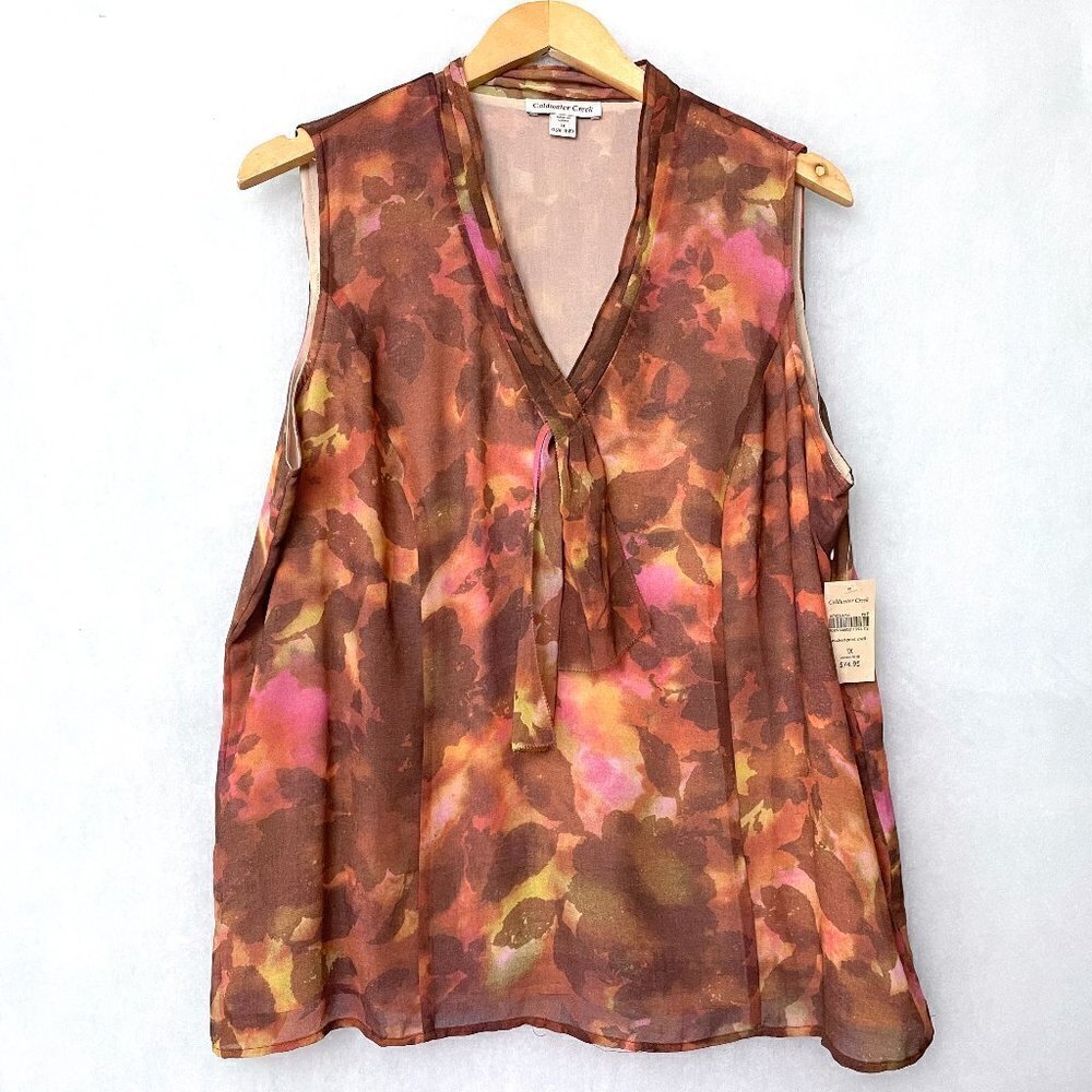 NEW Coldwater Creek Women's Shell Brown Pink Print Sleeveless Top size 1X